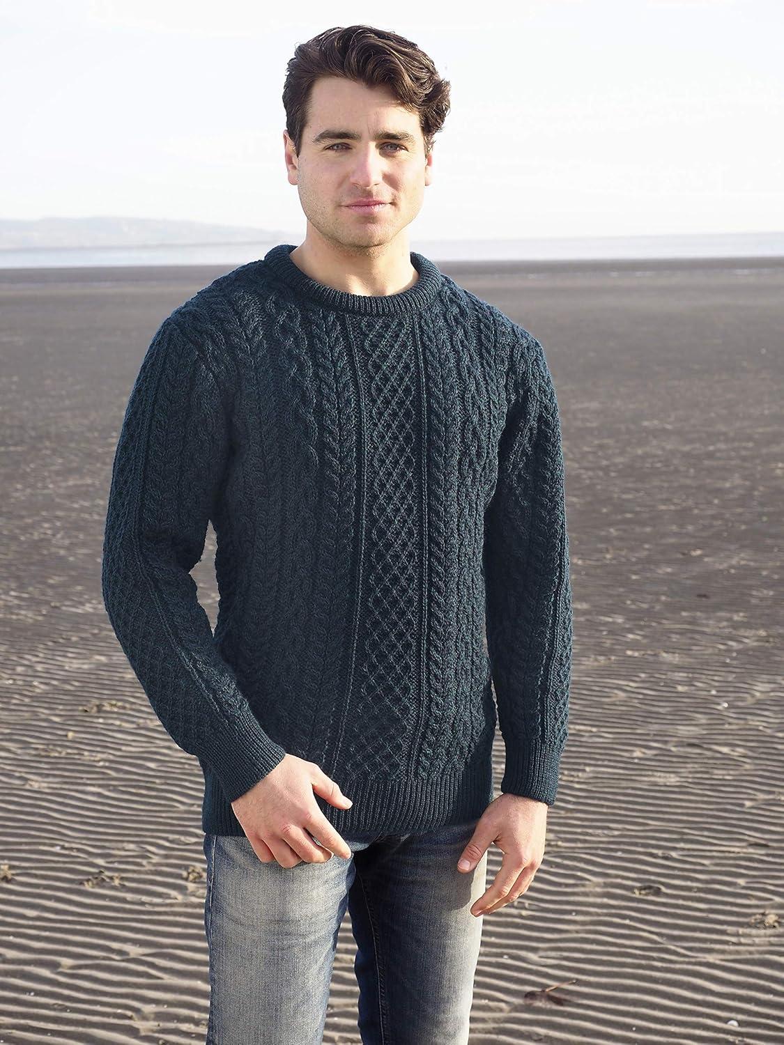 image:imageAran Crafts Aran Crew Neck Sweater 100 WoolBlackwatch