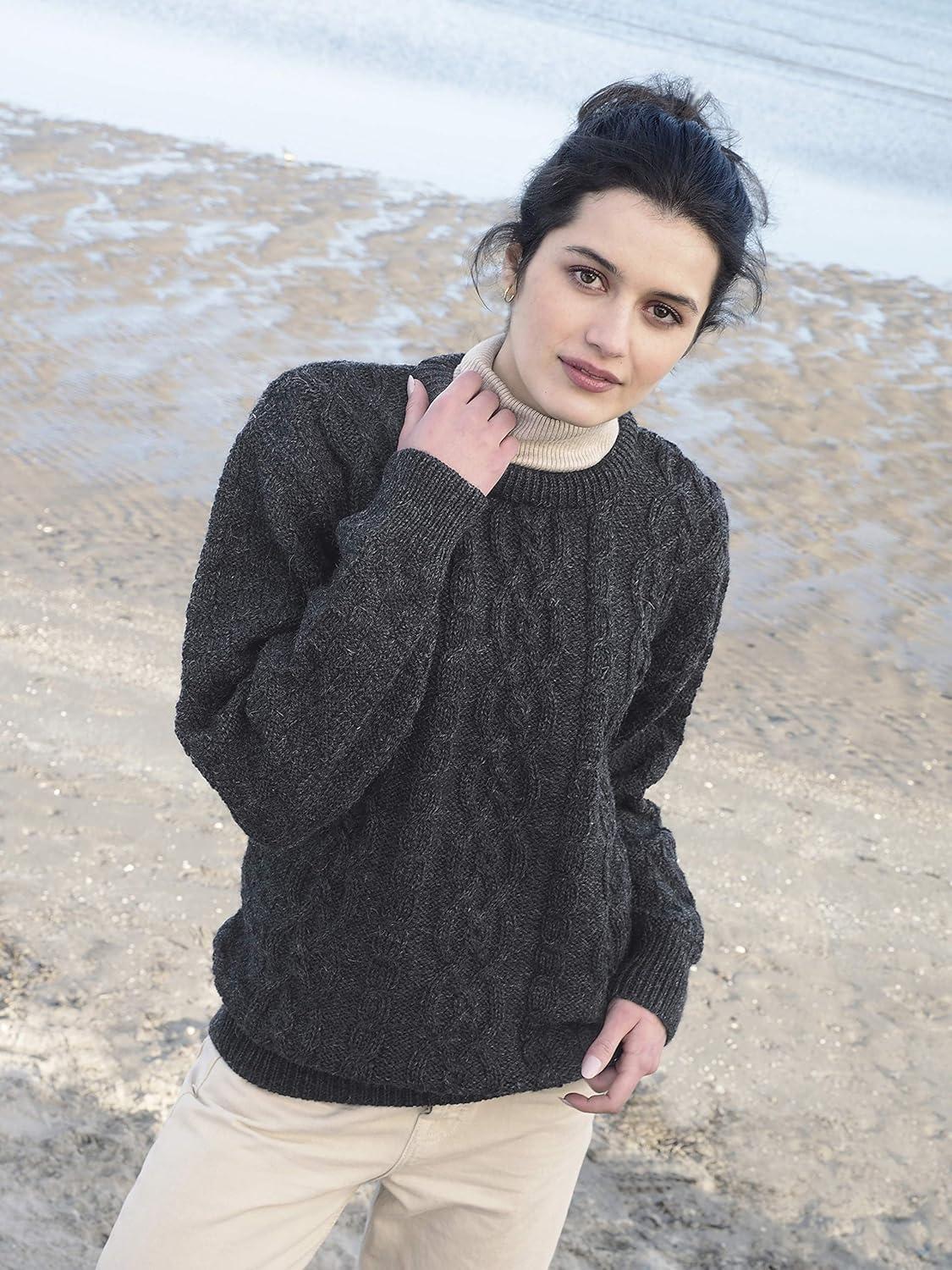 image:imageAran Crafts Basket Stitch Crew Neck Sweater 100 WoolCharcoal