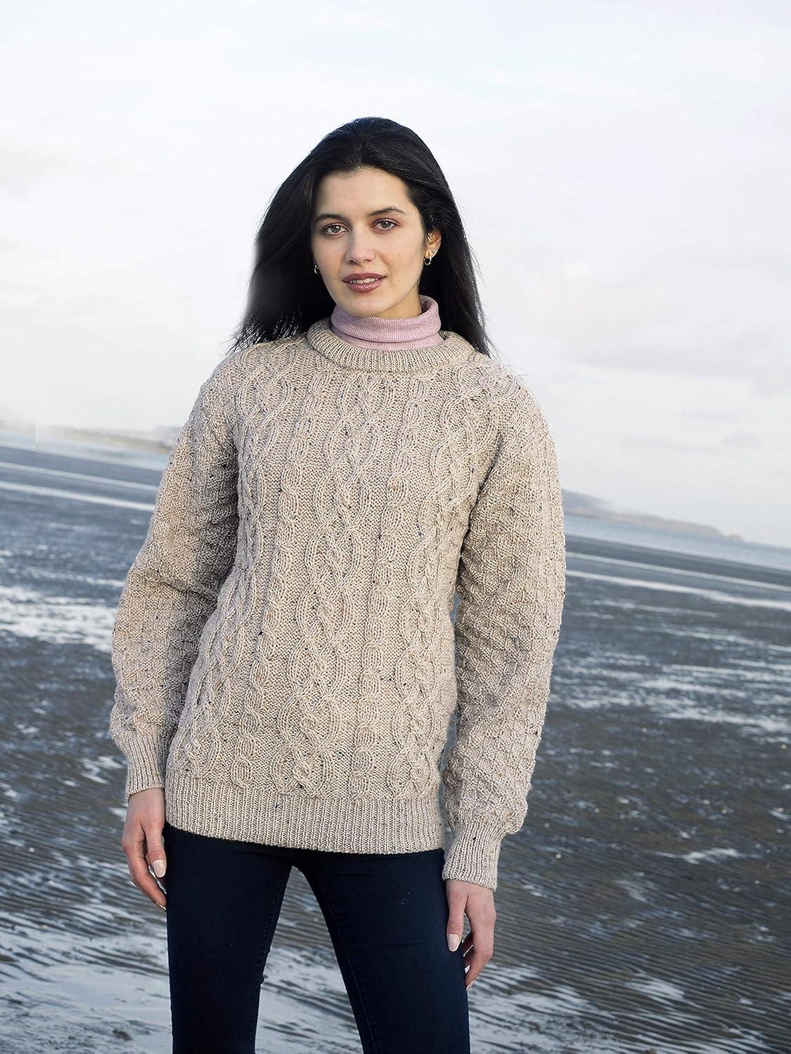 image:imageAran Crafts Basket Stitch Crew Neck Sweater 100 WoolSkiddaw