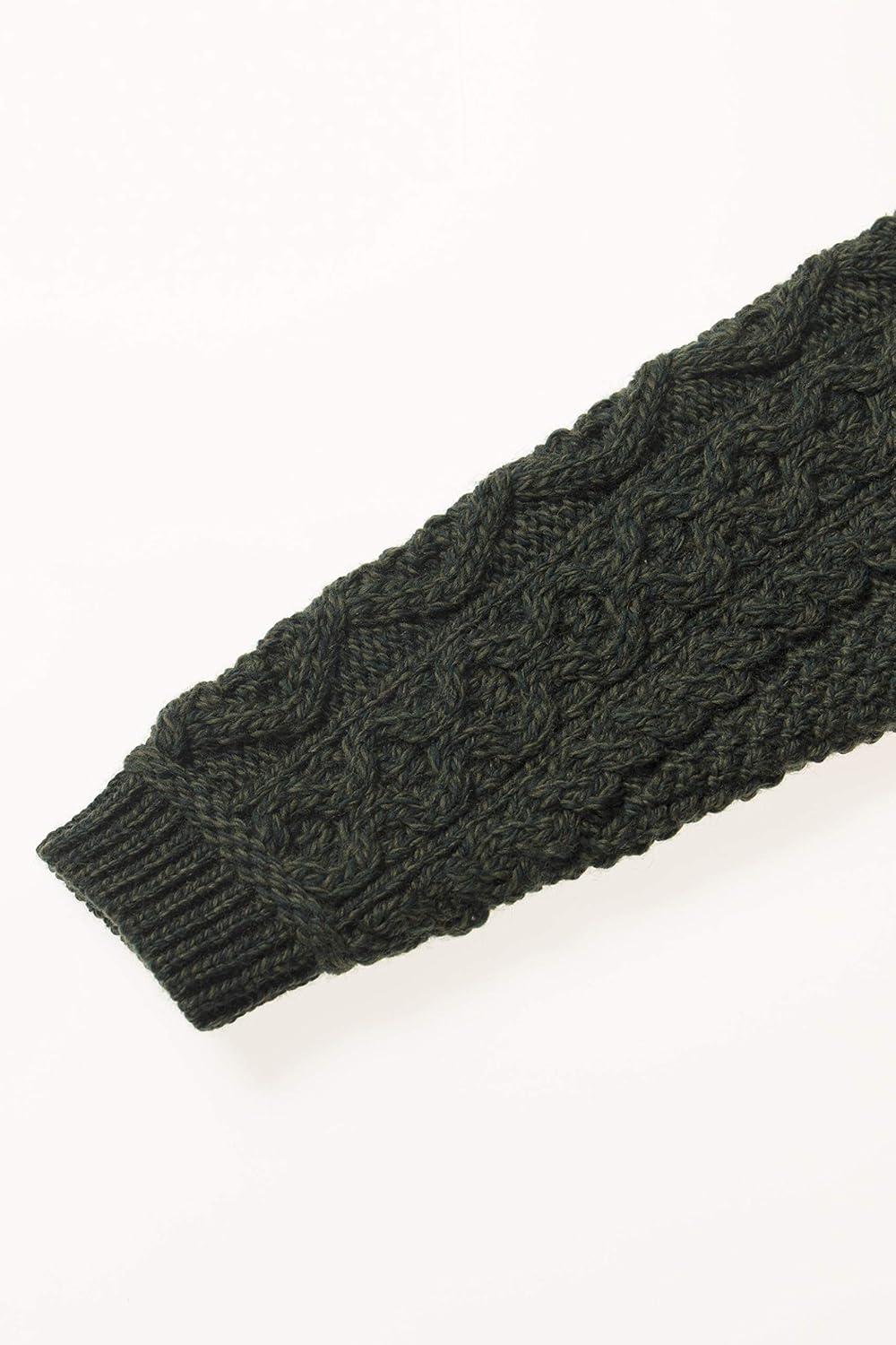 image:imageAran Crafts Boys Irish Cable Knitted Half Zip Sweater 100 Merino WoolArmy Green