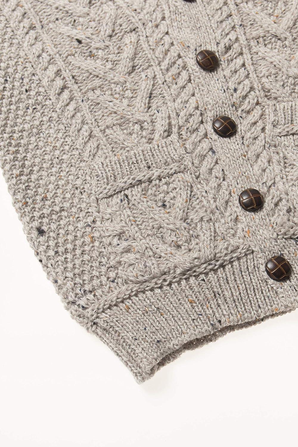 image:imageAran Crafts Boys Irish Soft Cable Knitted Shawl Cardigan 100 Merino WoolOatmeal