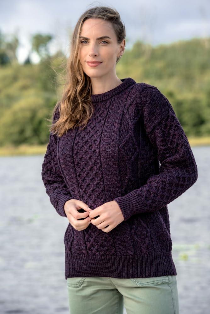 image:imageAran Crafts Irish Soft Cable Knitted Crew Neck Unisex Sweater 100 Pure New WoolDamson