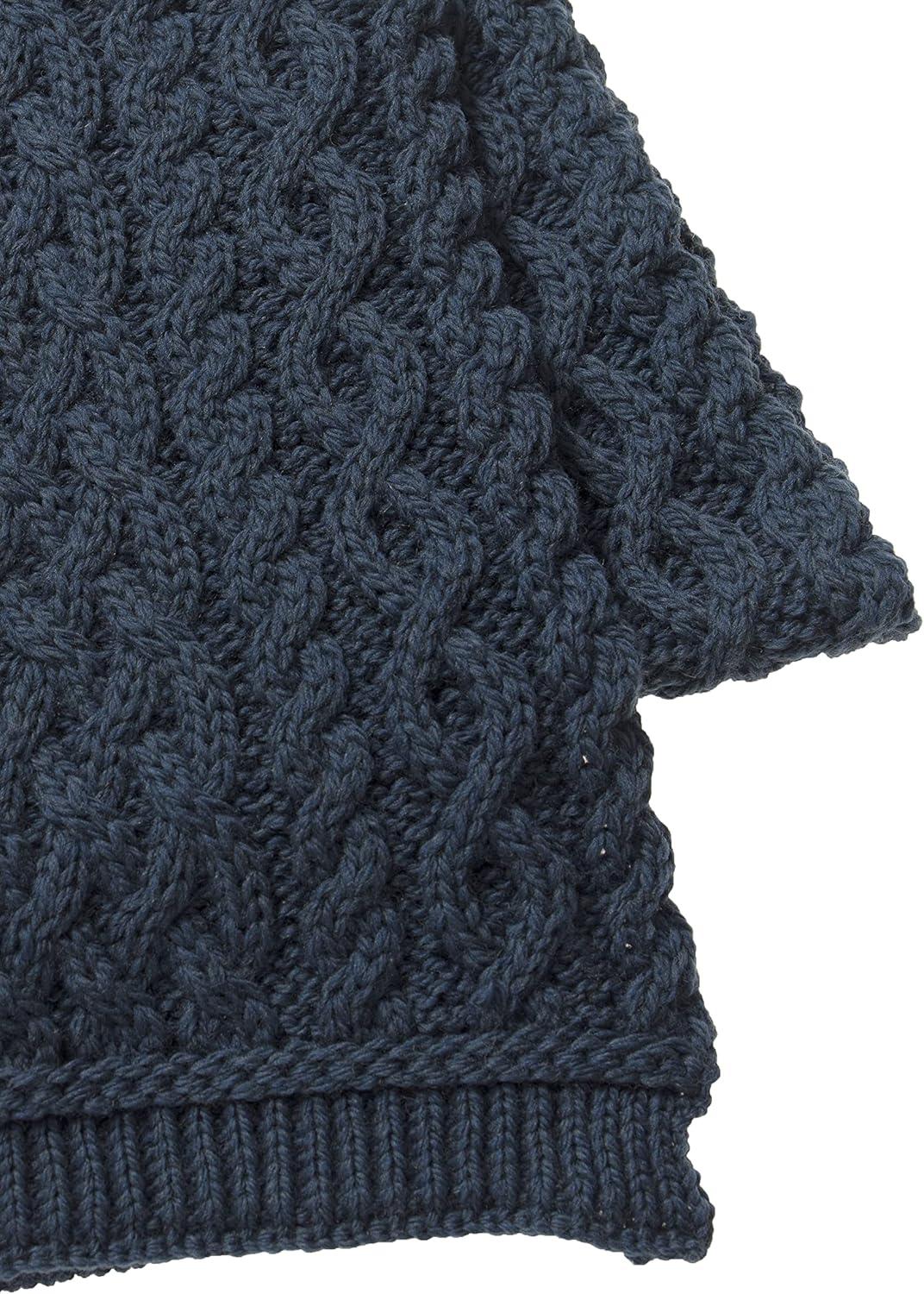 image:imageAran Crafts Irish Soft Cable Knitted Trellis Pattern Scarf 100 Merino WoolMallard Blue