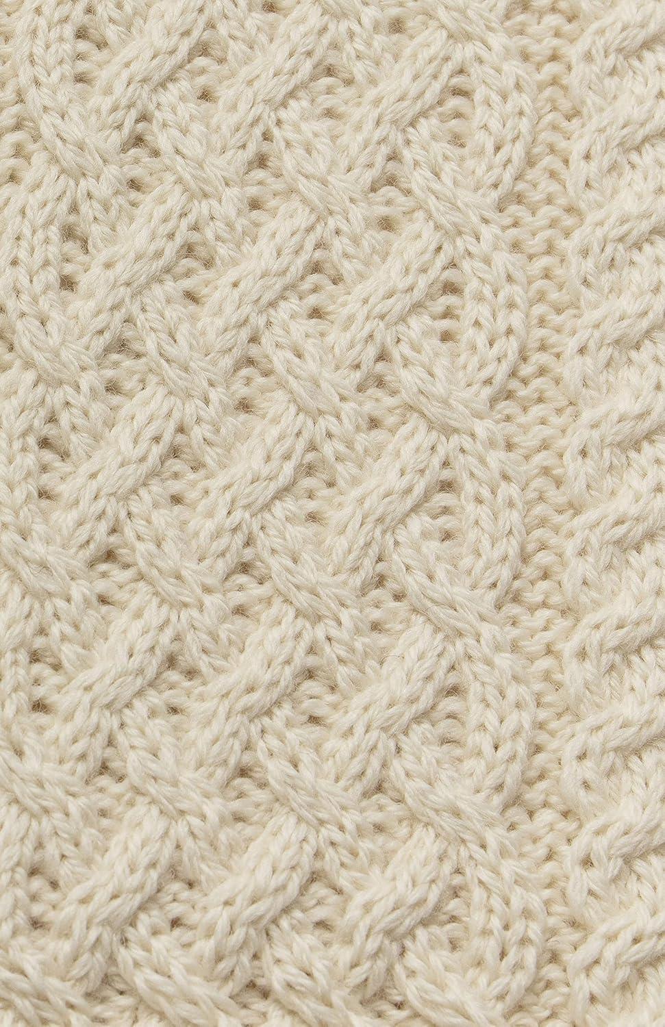 image:imageAran Crafts Irish Soft Cable Knitted Trellis Pattern Scarf 100 Merino WoolNatural