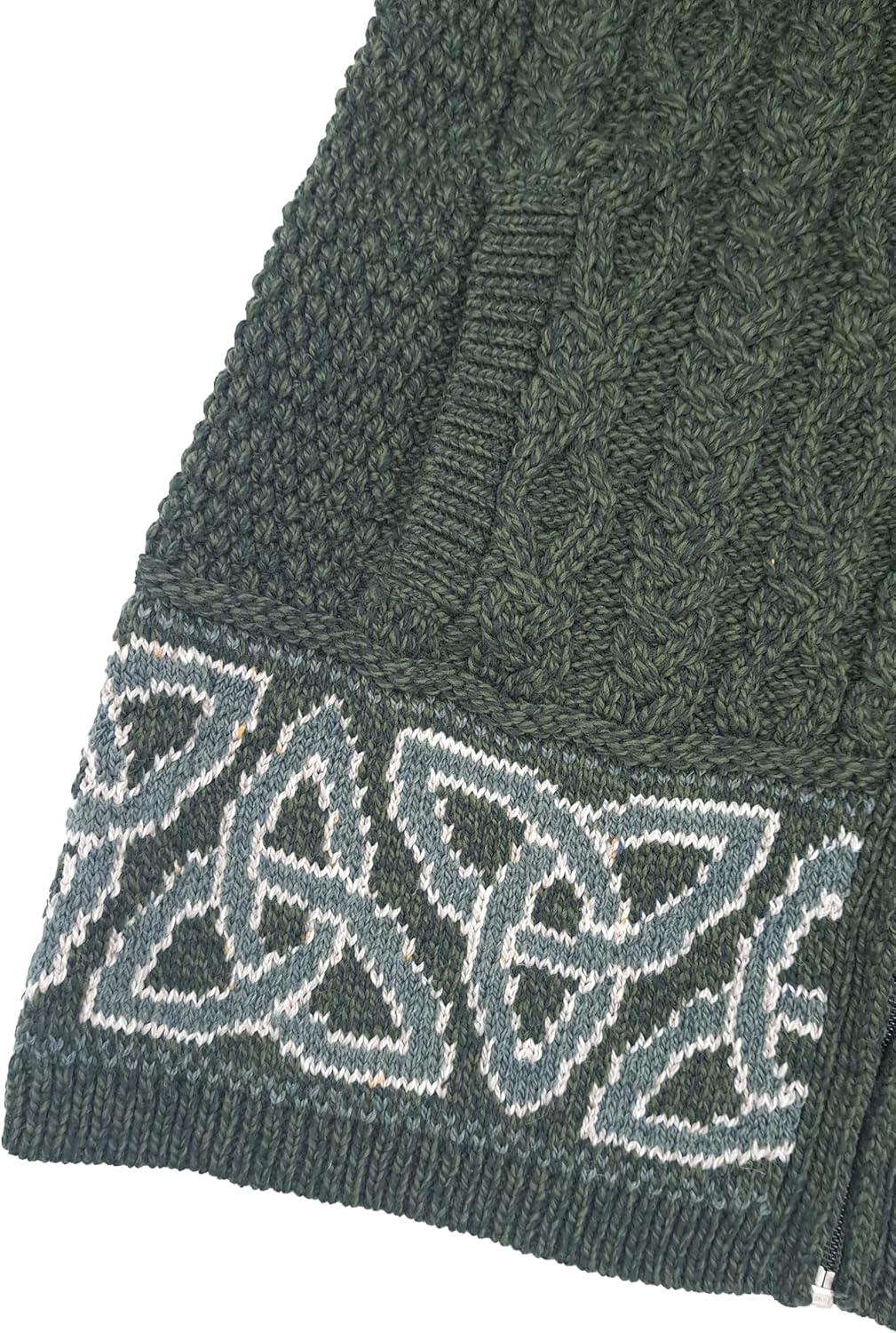 image:imageAran Crafts Irish Womens Celtic Jacquard Hooded Coat 100 Merino WoolArmy Green