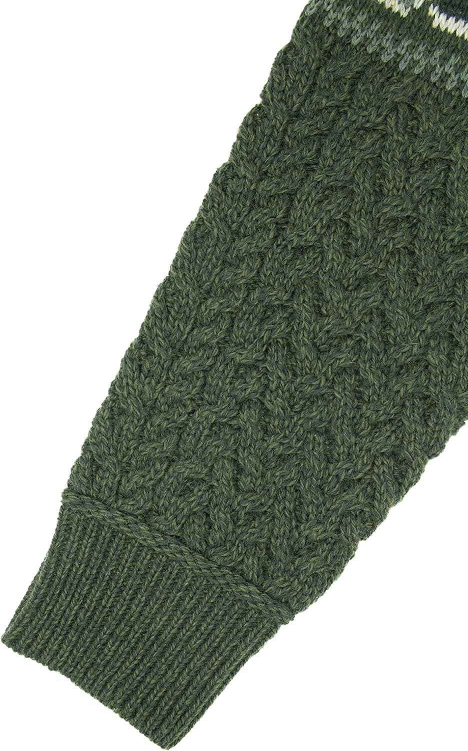 image:imageAran Crafts Mens Irish Cable Knit Half Zip Jacquard Sweater 100 Merino WoolArmy Green