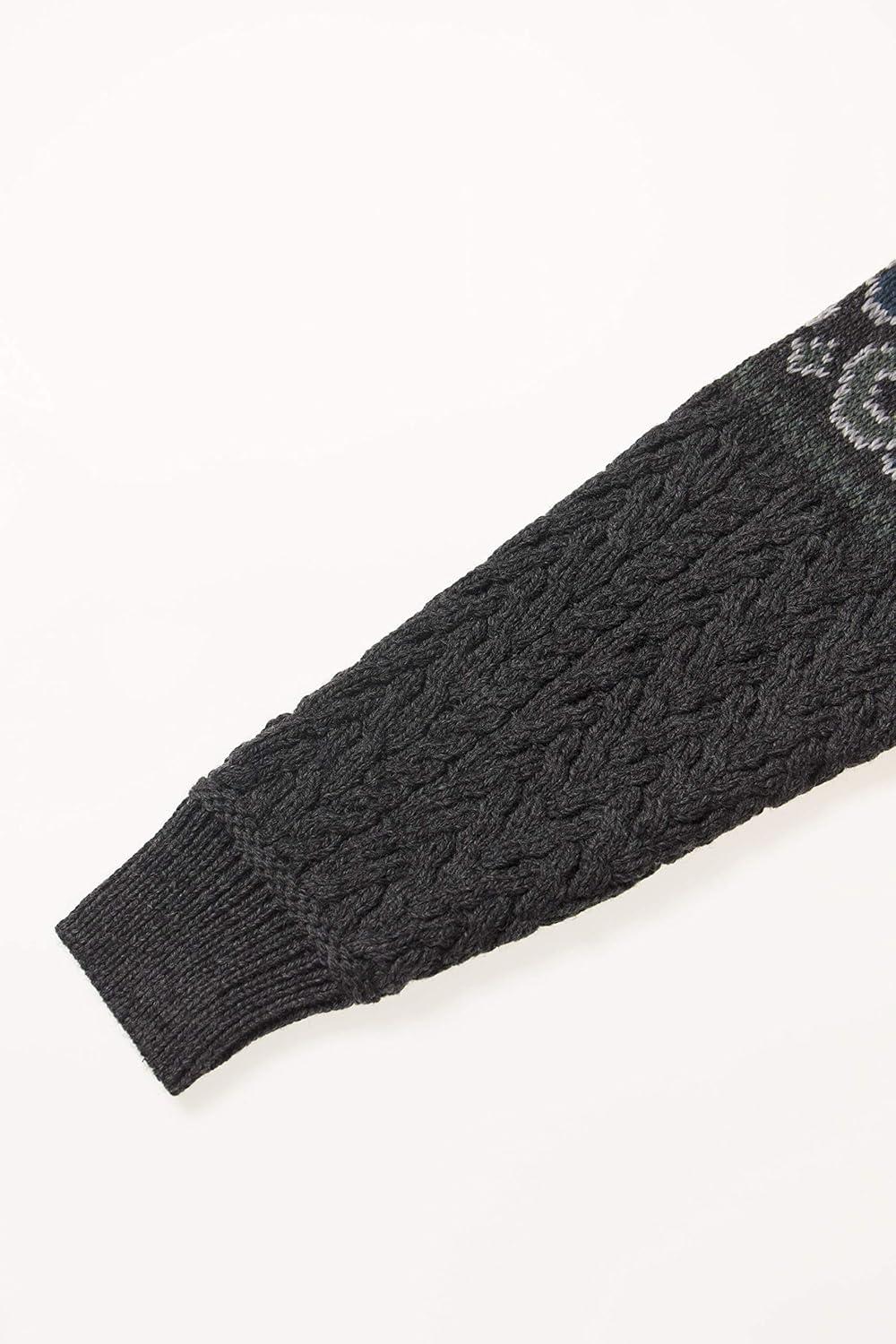 image:imageAran Crafts Mens Irish Cable Knit Half Zip Jacquard Sweater 100 Merino WoolCharcoal