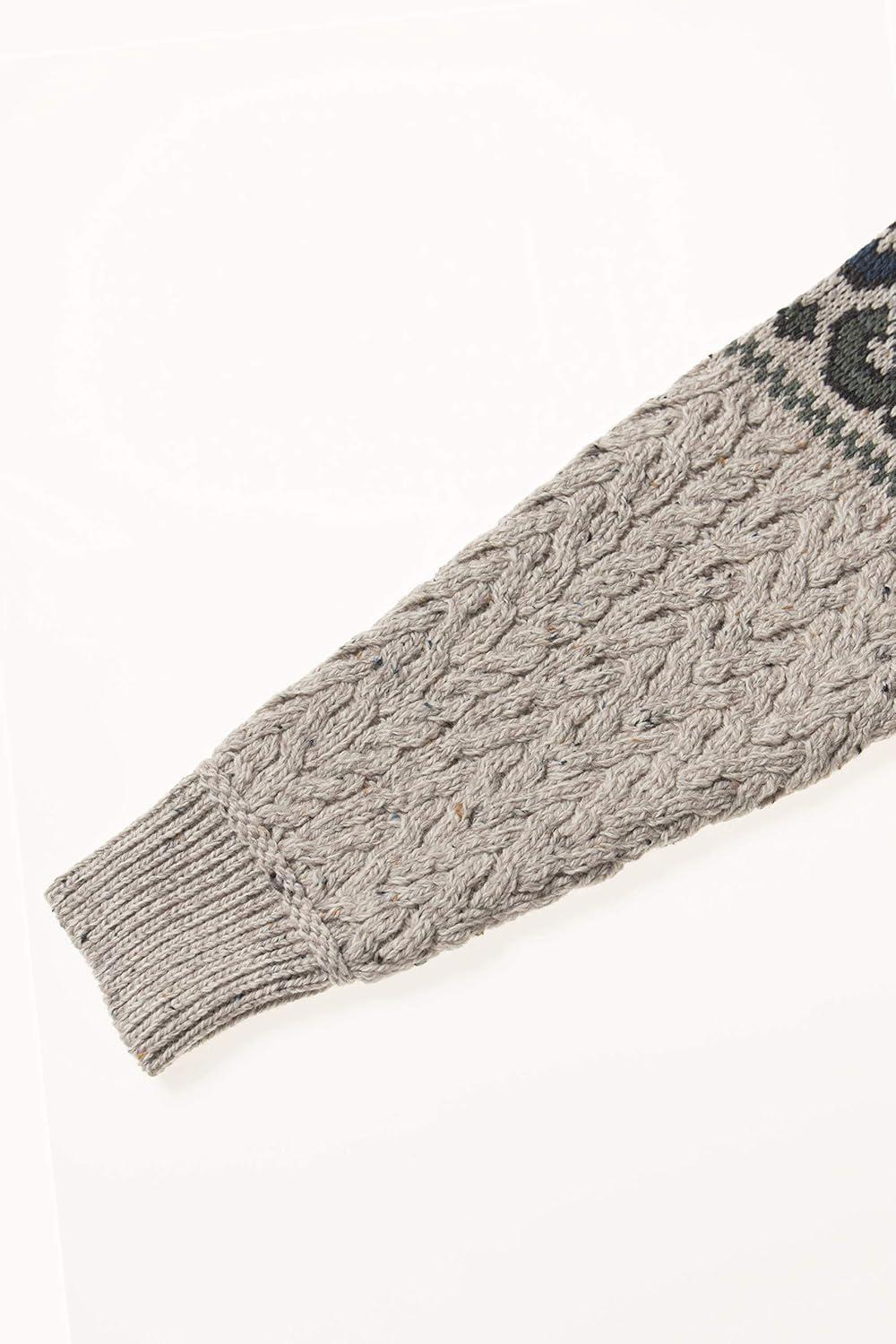 image:imageAran Crafts Mens Irish Cable Knit Half Zip Jacquard Sweater 100 Merino WoolOatmeal