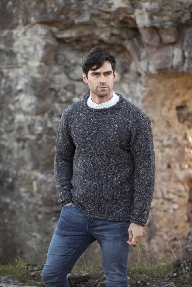image:imageAran Crafts Mens Irish Cable Knitted Curl Neck Sweater 100 Donegal WoolCharcoal
