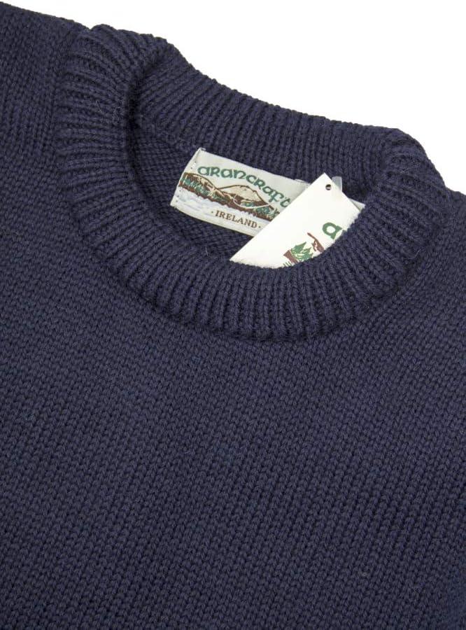 image:imageAran Crafts Plain Crew Neck Sweater 100 WoolNavy