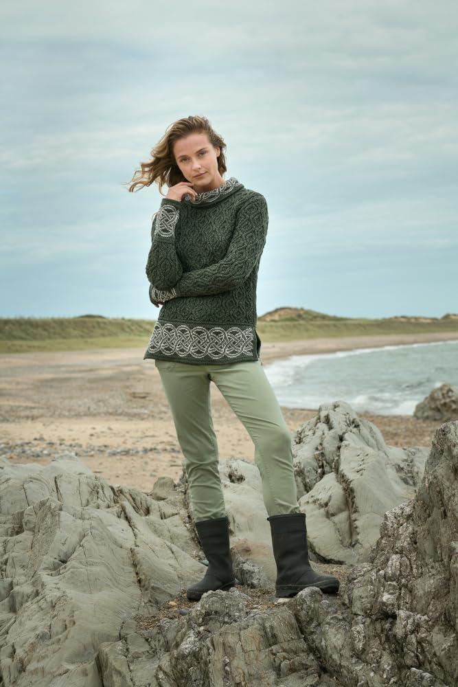 image:imageAran Crafts Ranelagh Jacquard Sweater 100 Merino Wool Made in IrelandArmy Green