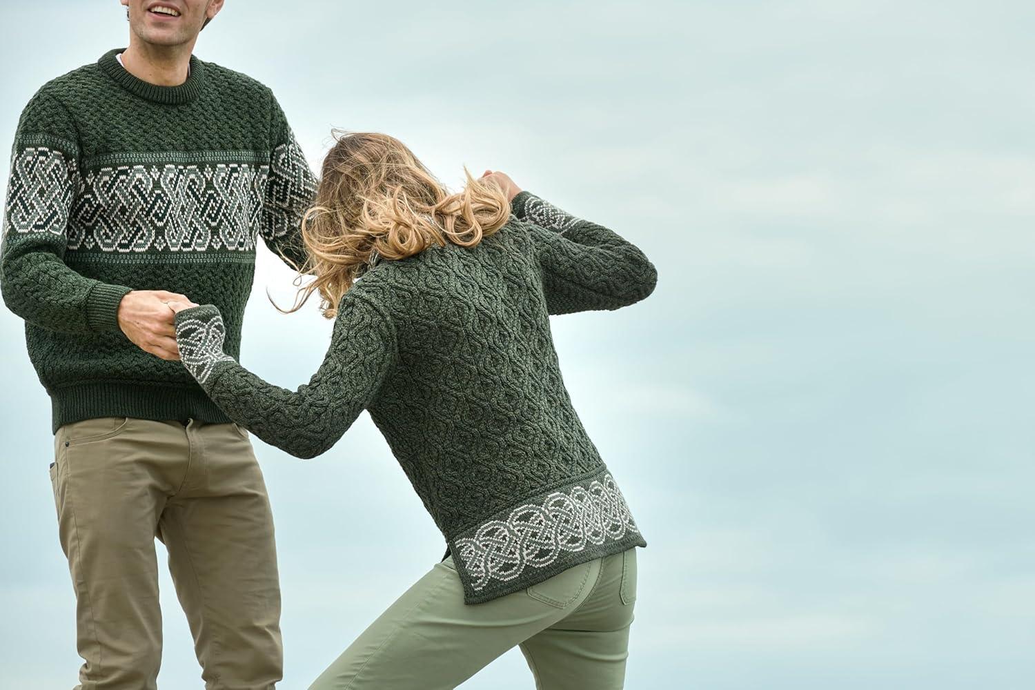 image:imageAran Crafts Ranelagh Jacquard Sweater 100 Merino Wool Made in IrelandArmy Green