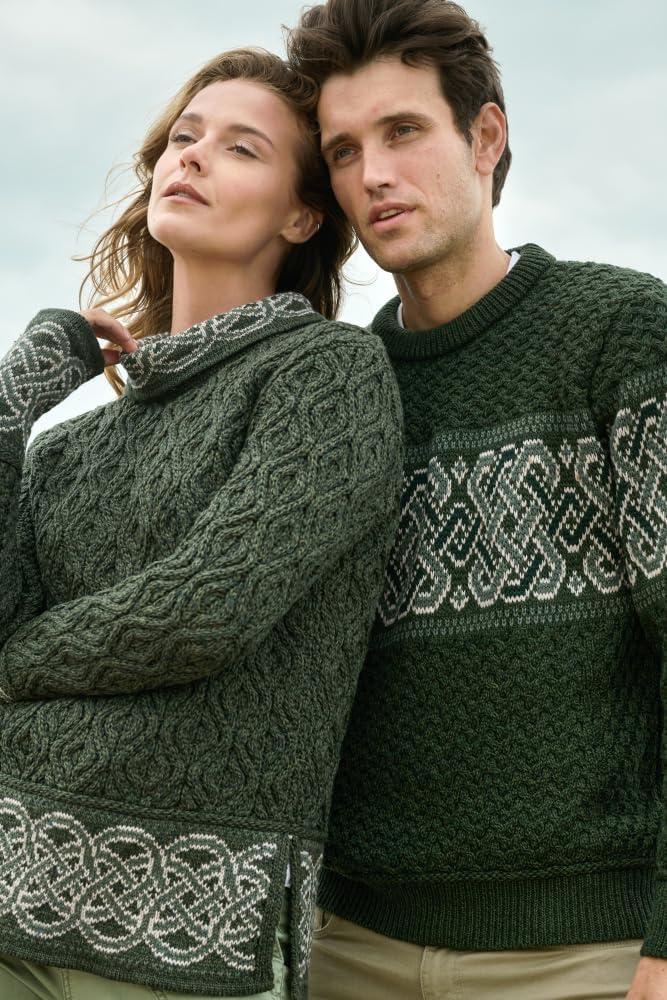image:imageAran Crafts Ranelagh Jacquard Sweater 100 Merino Wool Made in IrelandArmy Green