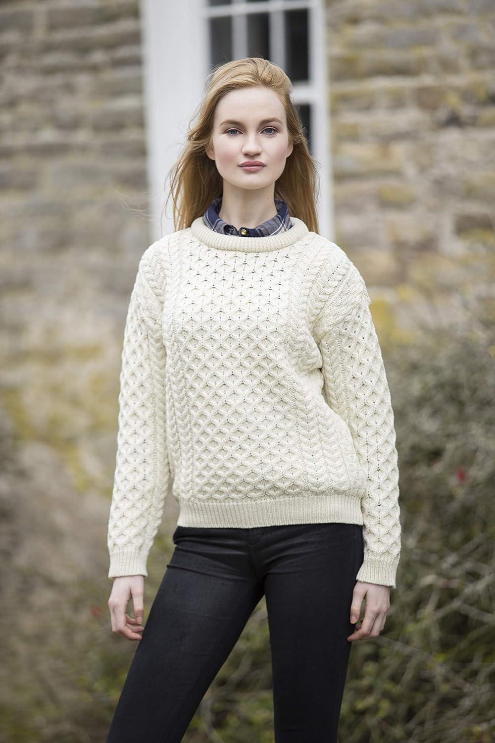 image:imageAran Crafts Unisex Irish Cable Knitted Crew Neck Sweater 100 Merino WoolNatural