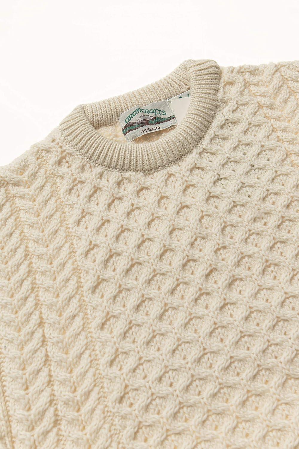 image:imageAran Crafts Unisex Irish Cable Knitted Crew Neck Sweater 100 Merino WoolNatural
