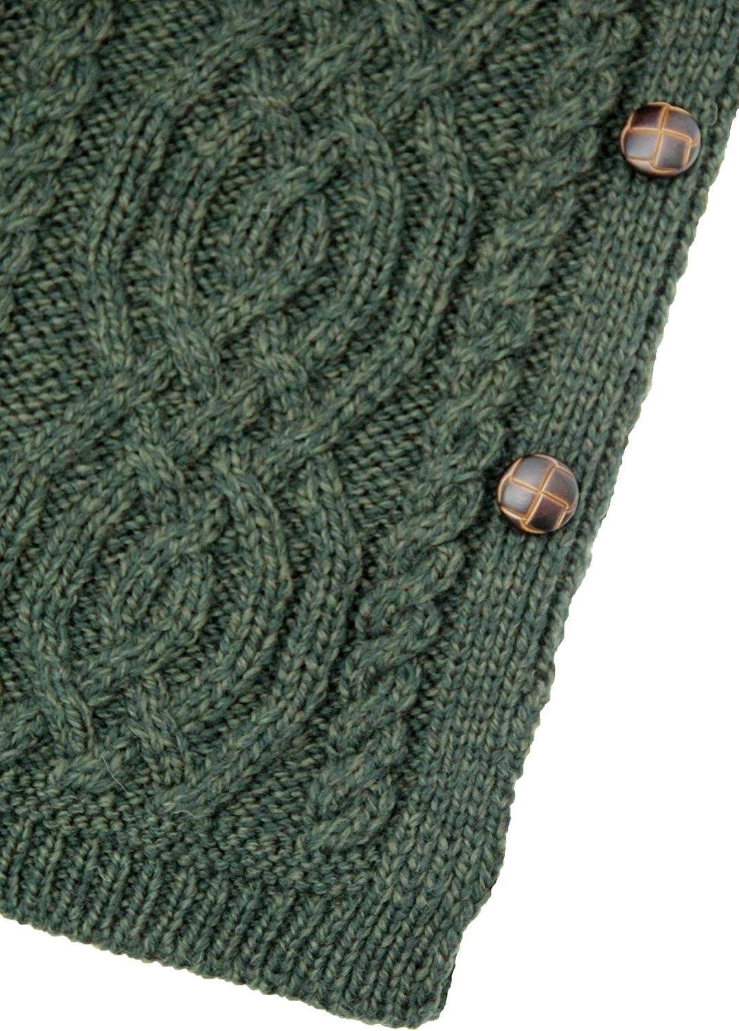 image:imageAran Crafts Womens Cable Knit Buttoned Cowl Neck Poncho 100 Merino WoolArmy Green