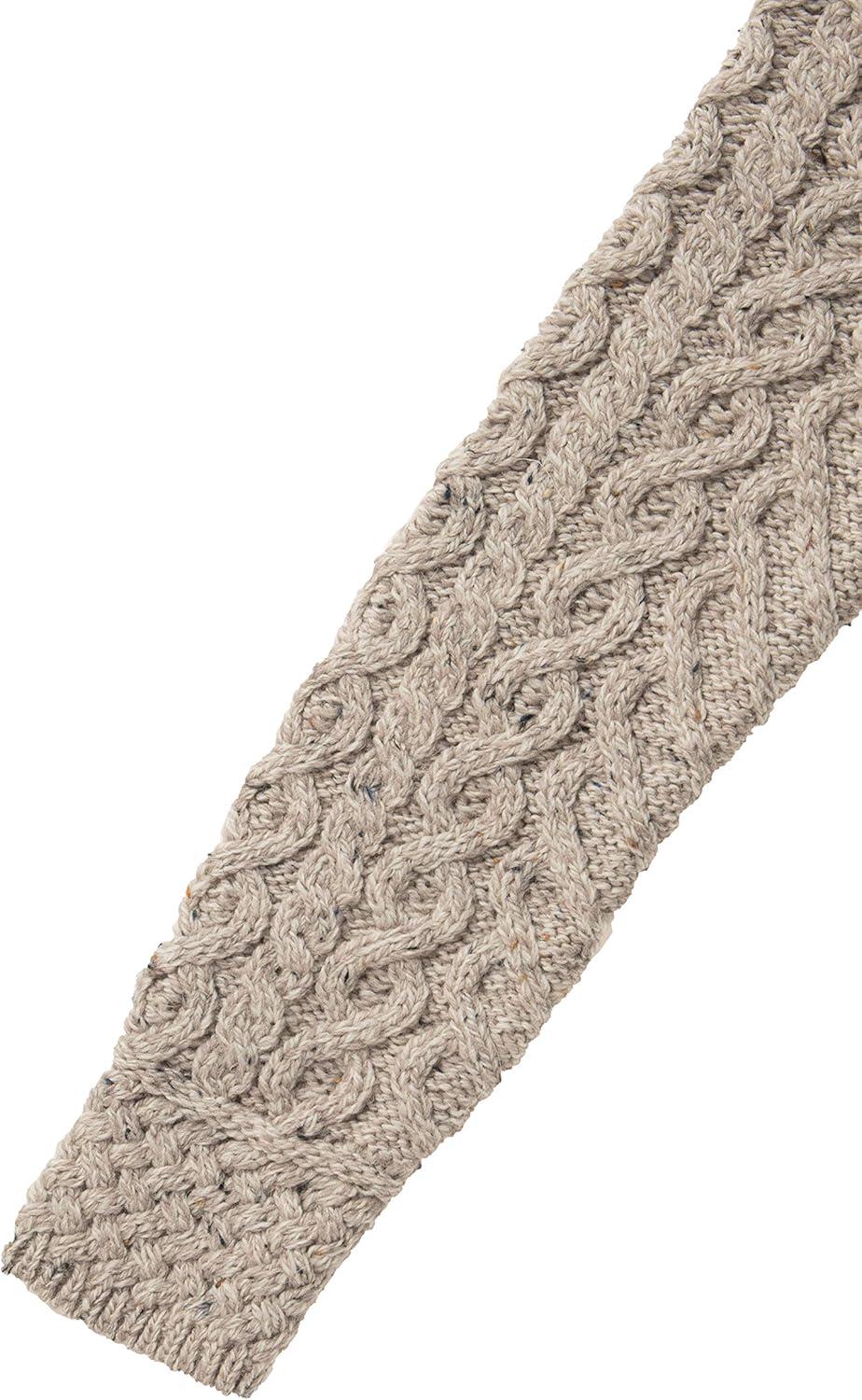 image:imageAran Crafts Womens Cable Knit Long Hooded Side Zip Coat 100 Merino WoolOatmeal Nep