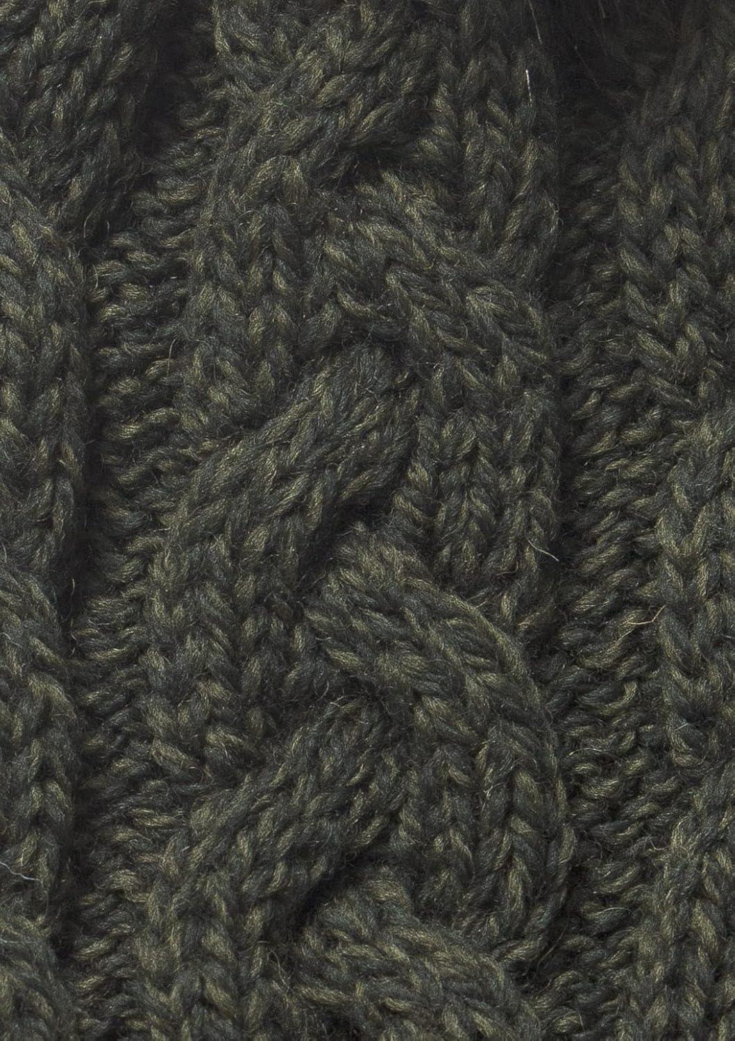 image:imageAran Crafts Womens Irish Cable Knitted Soft Pom Faux Fur Hat 100 Merino WoolArmy Green