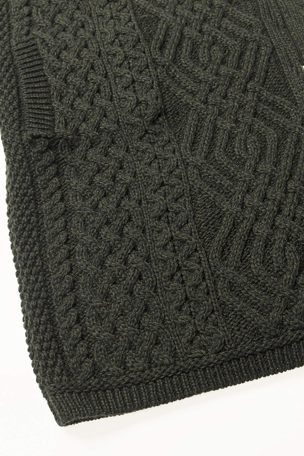 image:imageAran Crafts Womens Irish Soft Cable Knitted Side Zip Coat 100 Merino WoolArmy Green