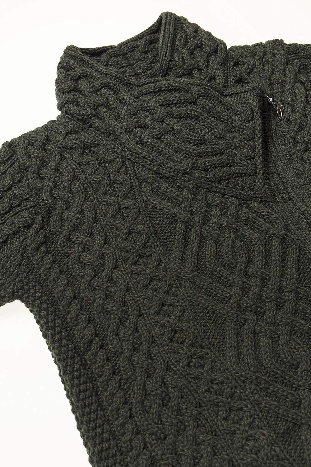 image:imageAran Crafts Womens Irish Soft Cable Knitted Side Zip Coat 100 Merino WoolArmy Green