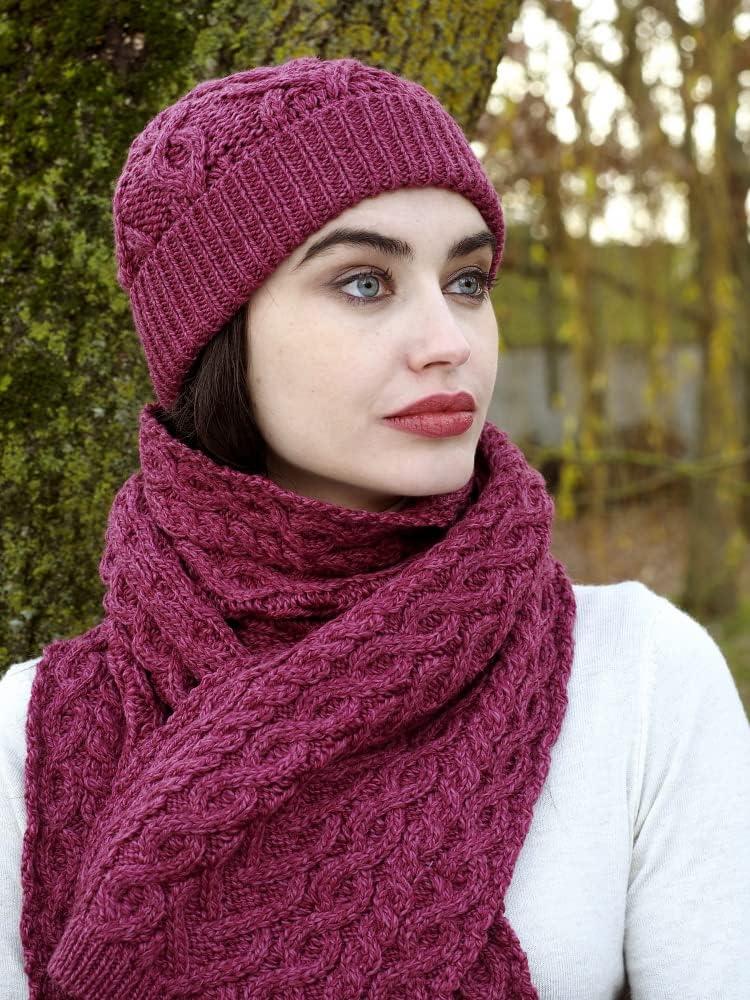 image:imageAran Crafts Womens Knit Soft Heart Pattern Scarf 100 Super Soft Merino WoolMagenta