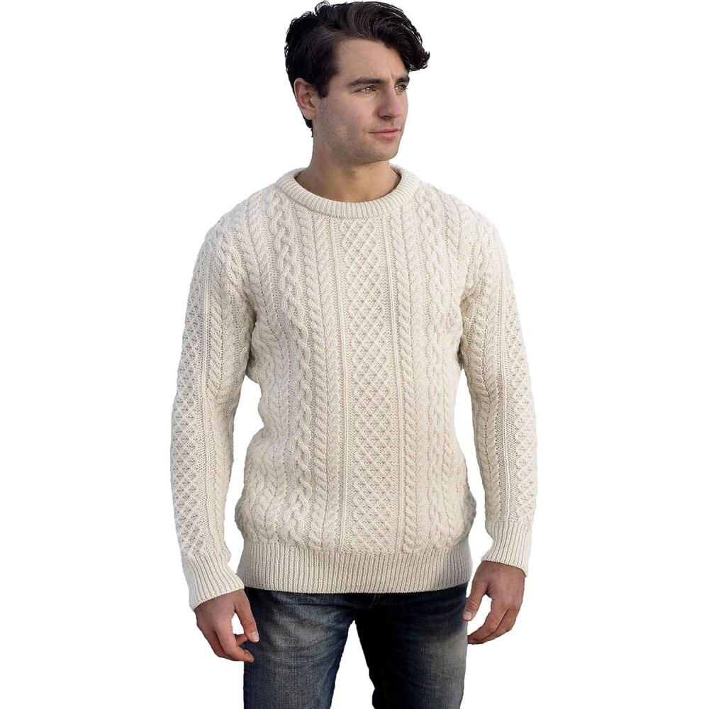 image:imageAran Crafts Aran Crew Neck Sweater 100 WoolNatural