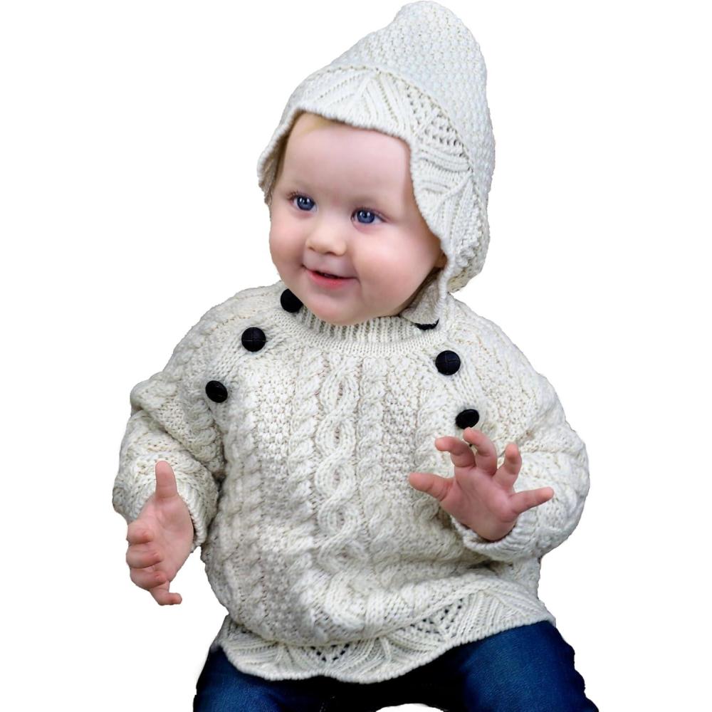 image:imageAran Crafts Baby Traditional Irish Lace Stitch Hooded Sweater 100 Merino Wool