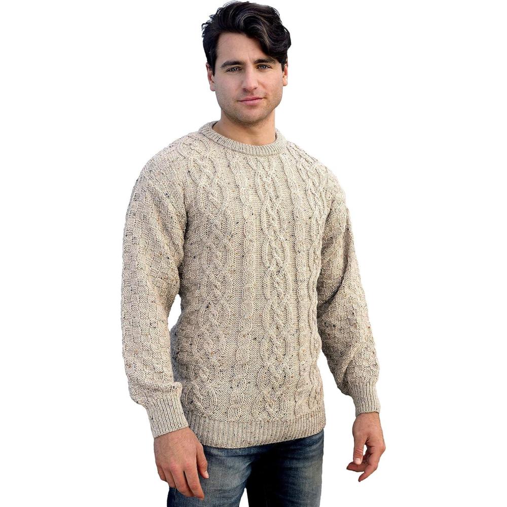 image:imageAran Crafts Basket Stitch Crew Neck Sweater 100 WoolSkiddaw