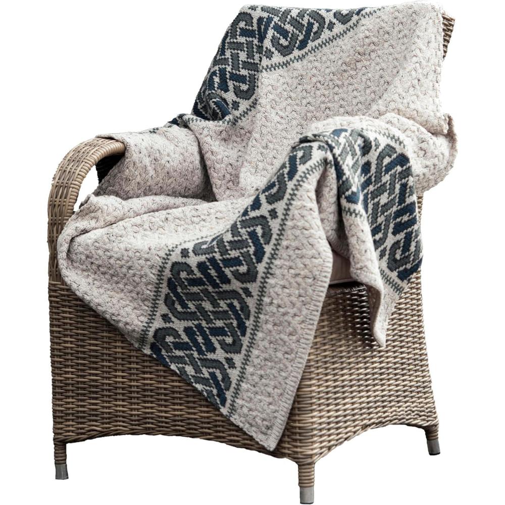 image:imageAran Crafts Celtic Jacquard Pattern 100 Merino Wool Throw Blanket 40 x 60 X5098OATOatmeal Nep