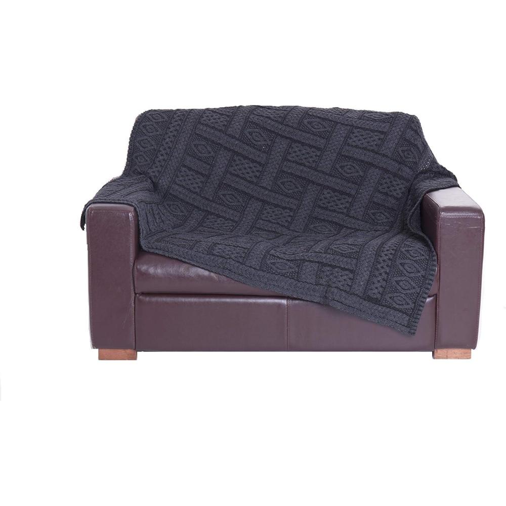 image:imageAran Crafts Couch Cover Two Tone Irish Plated Throw Blanket 100 Merino Wool