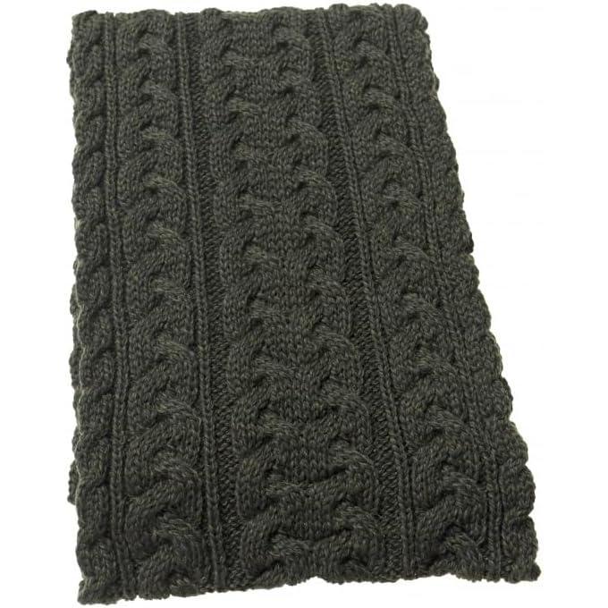 image:imageAran Crafts Irish Cable Knitted Heavyweight Cold Weather Scarf 10x64 100 Merino WoolArmy Green