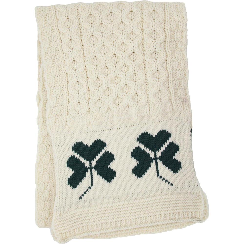 image:imageAran Crafts Irish Shamrock Soft Cable Knitted Scarf 9x60 100 Merino Wool Natural