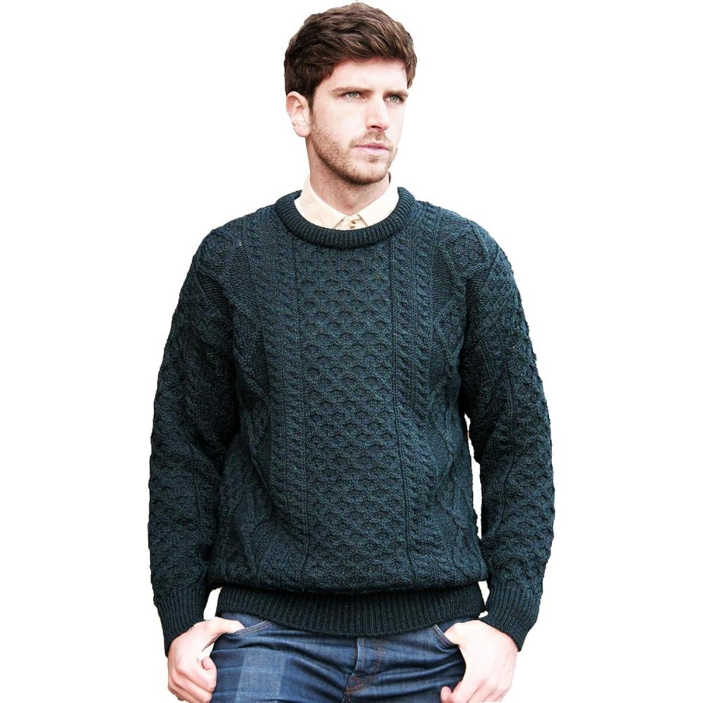 image:imageAran Crafts Irish Soft Cable Knitted Crew Neck Unisex Sweater 100 Pure New WoolBlackwatch