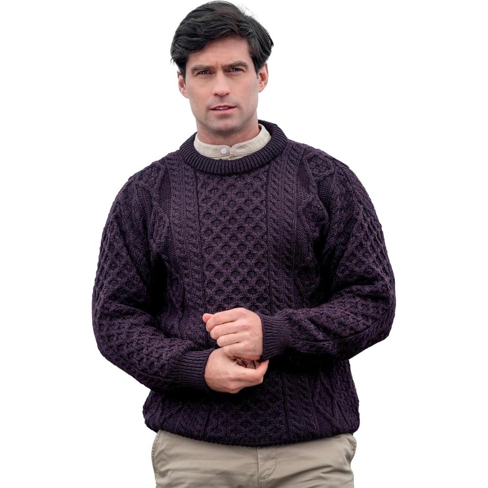 image:imageAran Crafts Irish Soft Cable Knitted Crew Neck Unisex Sweater 100 Pure New WoolDamson
