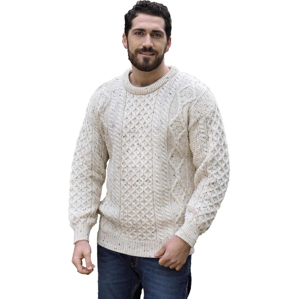image:imageAran Crafts Irish Soft Cable Knitted Crew Neck Unisex Sweater 100 Pure New WoolFleck