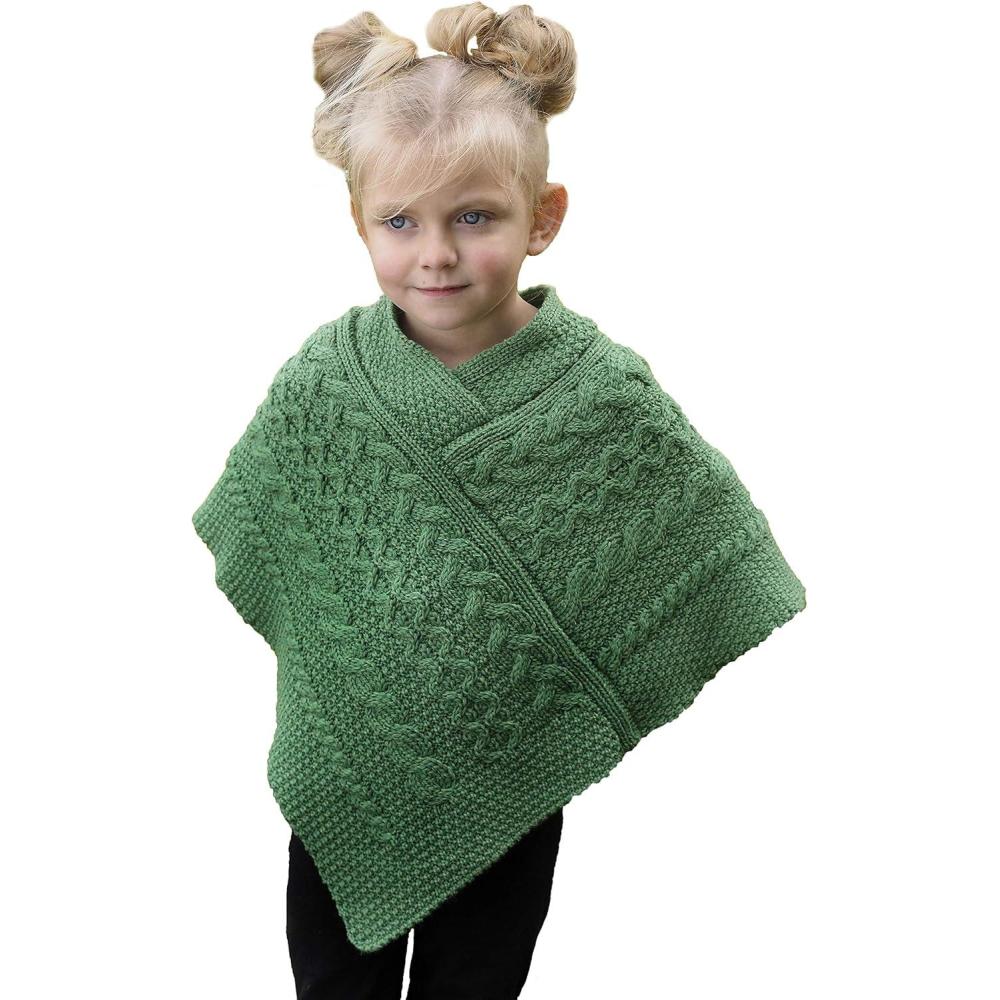 image:imageAran Crafts Kids Irish Cable Knitted Soft Cape Poncho 100 Merino Wool