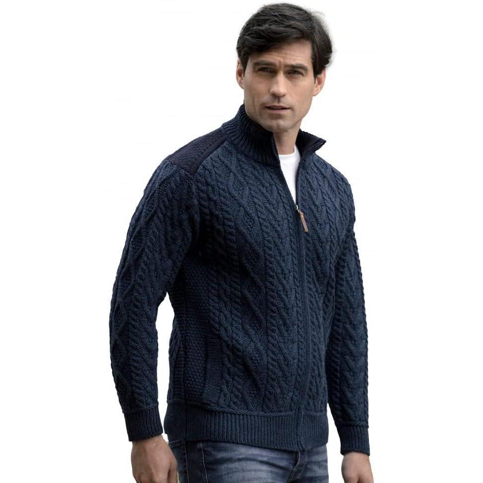 image:imageAran Crafts Mens Cable Knit Shoulder Detail Zipped Cardigan 100 Merino WoolSherwood