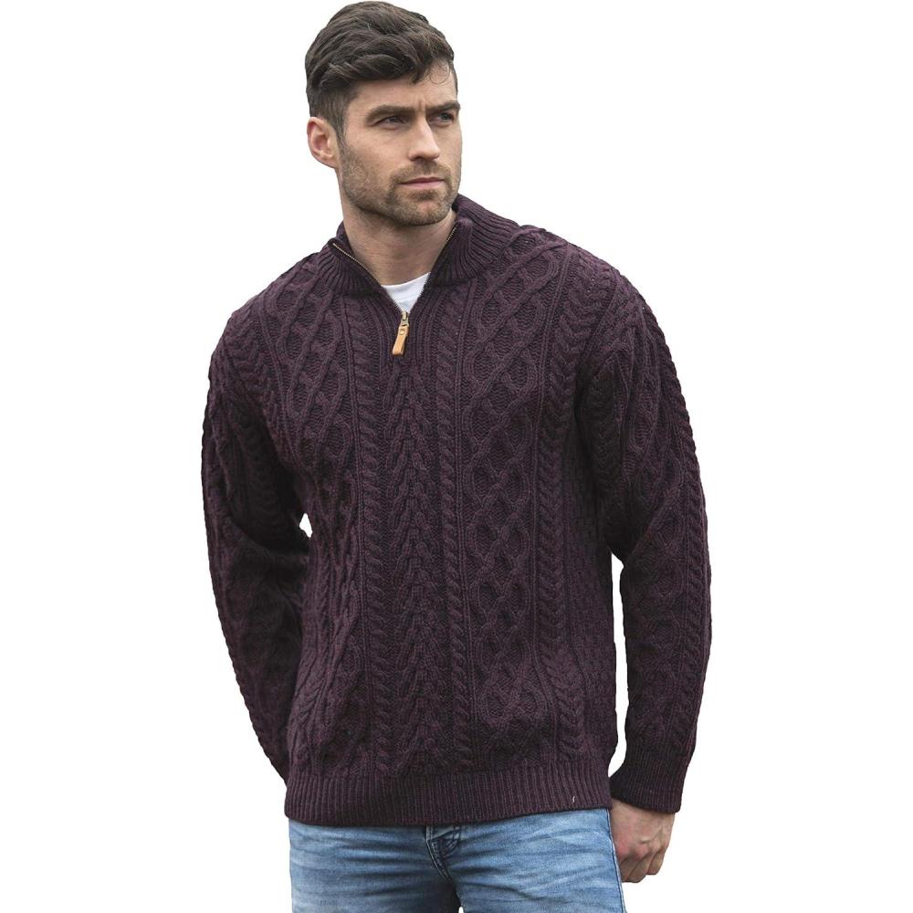 image:imageAran Crafts Mens Irish Soft Cable Knitted Zip Neck Jacket 100 Merino WoolDamson