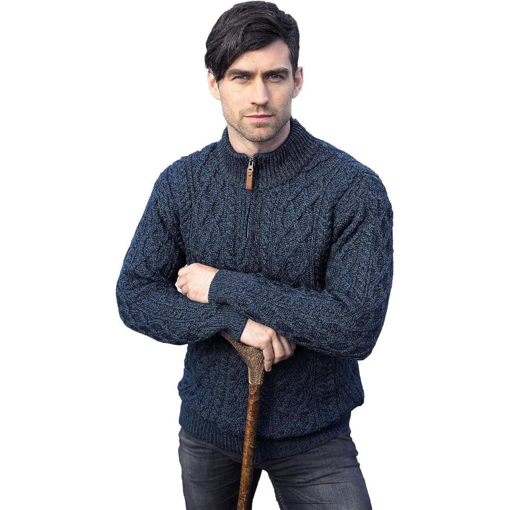 image:imageAran Crafts Mens Irish Soft Cable Knitted Zip Neck Jacket 100 Merino WoolSherwood