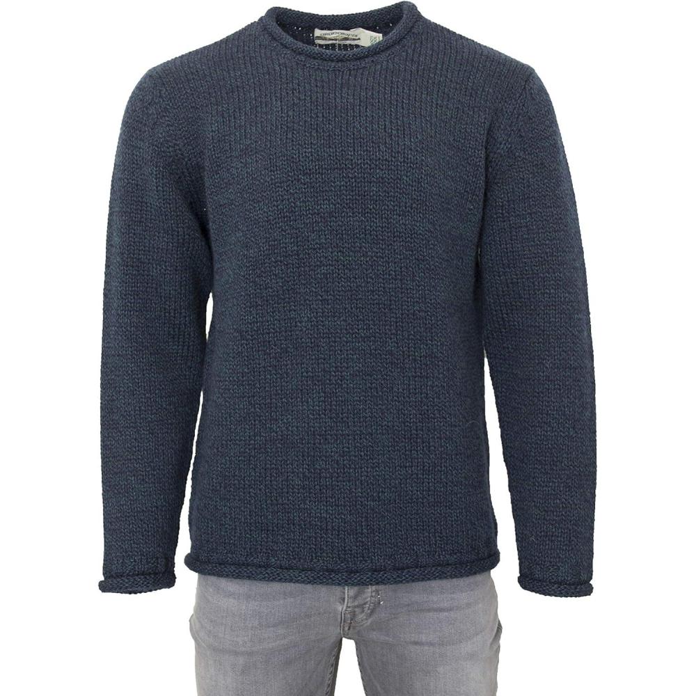 image:imageAran Crafts Mens Plain Curl Neck Long Sleeve Sweater 100 WoolBlackwatch