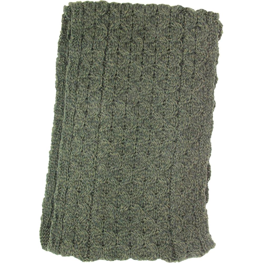 image:imageAran Crafts One Size Irish Cable Knitted Honeycomb Scarf 100 Merino WoolArmy Green
