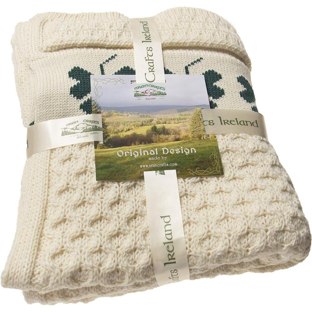 image:imageAran Crafts Shamrock Couch 100 Merino Wool Throw Blanket 50x60 SHAMTHRNAT