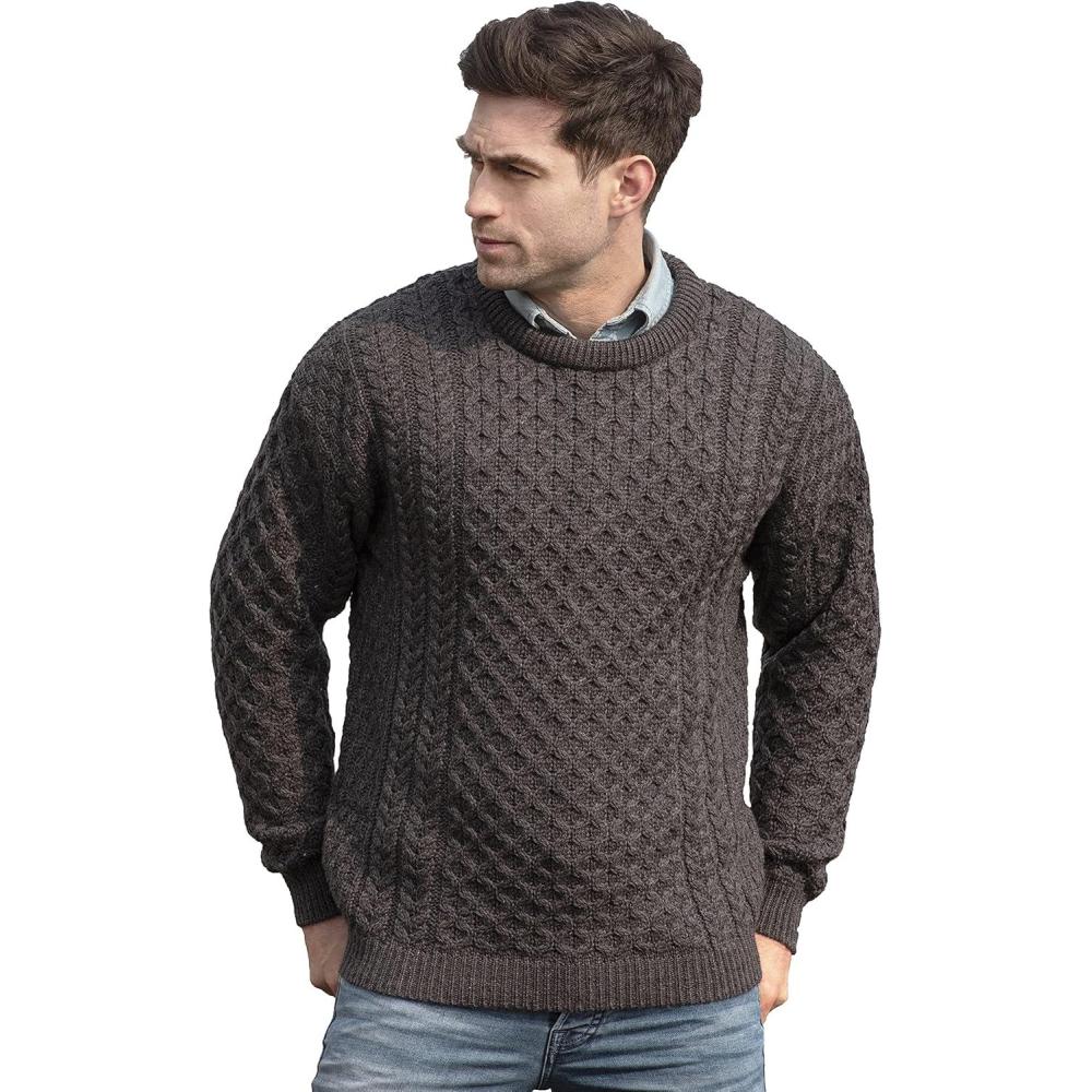 image:imageAran Crafts Unisex Irish Cable Knitted Crew Neck Sweater 100 Merino WoolCharcoal