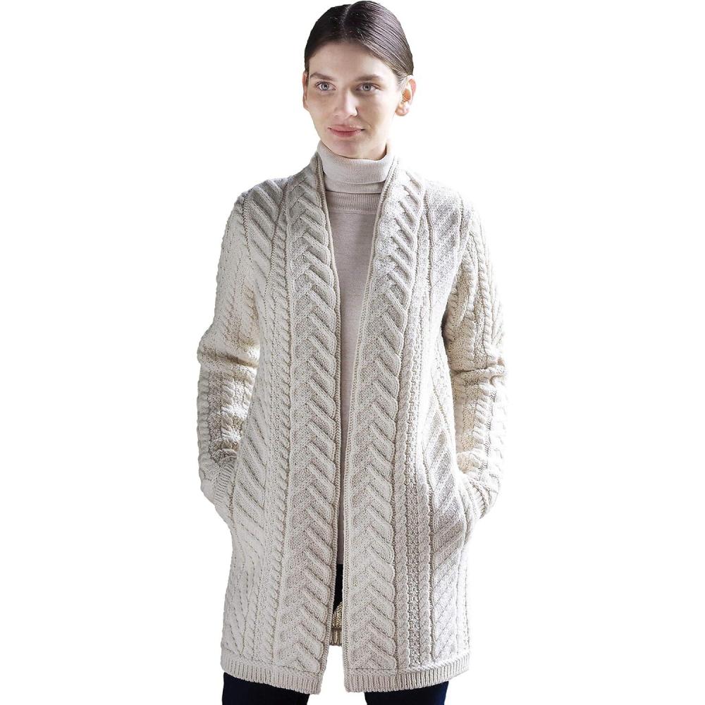 image:imageAran Crafts Womens Edge to Edge Cardigan Coat 100 Super Soft Merino WoolNatural
