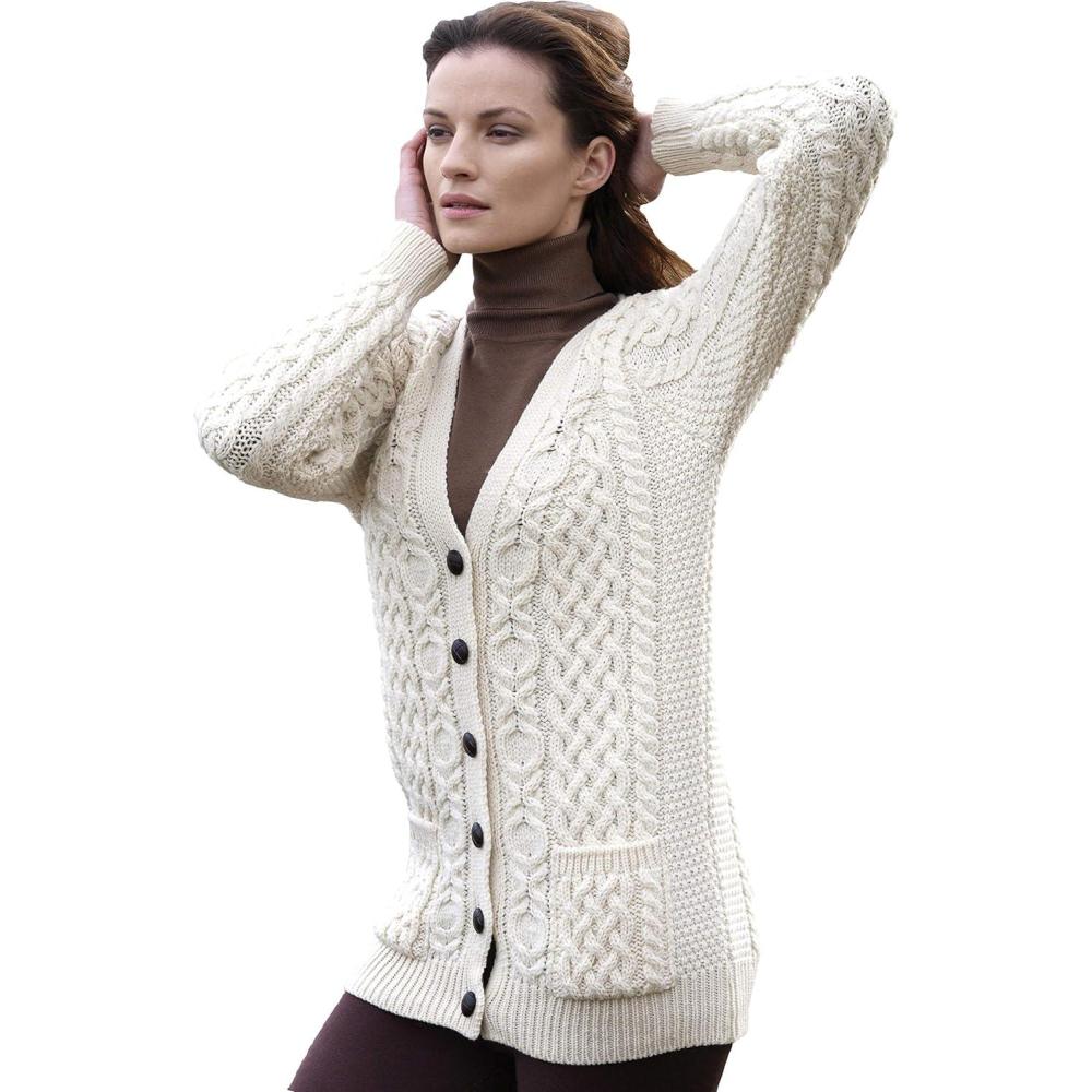 image:imageAran Crafts Womens Irish Cable Knit Soft Buttoned Cardigan 100 Merino WoolNatural