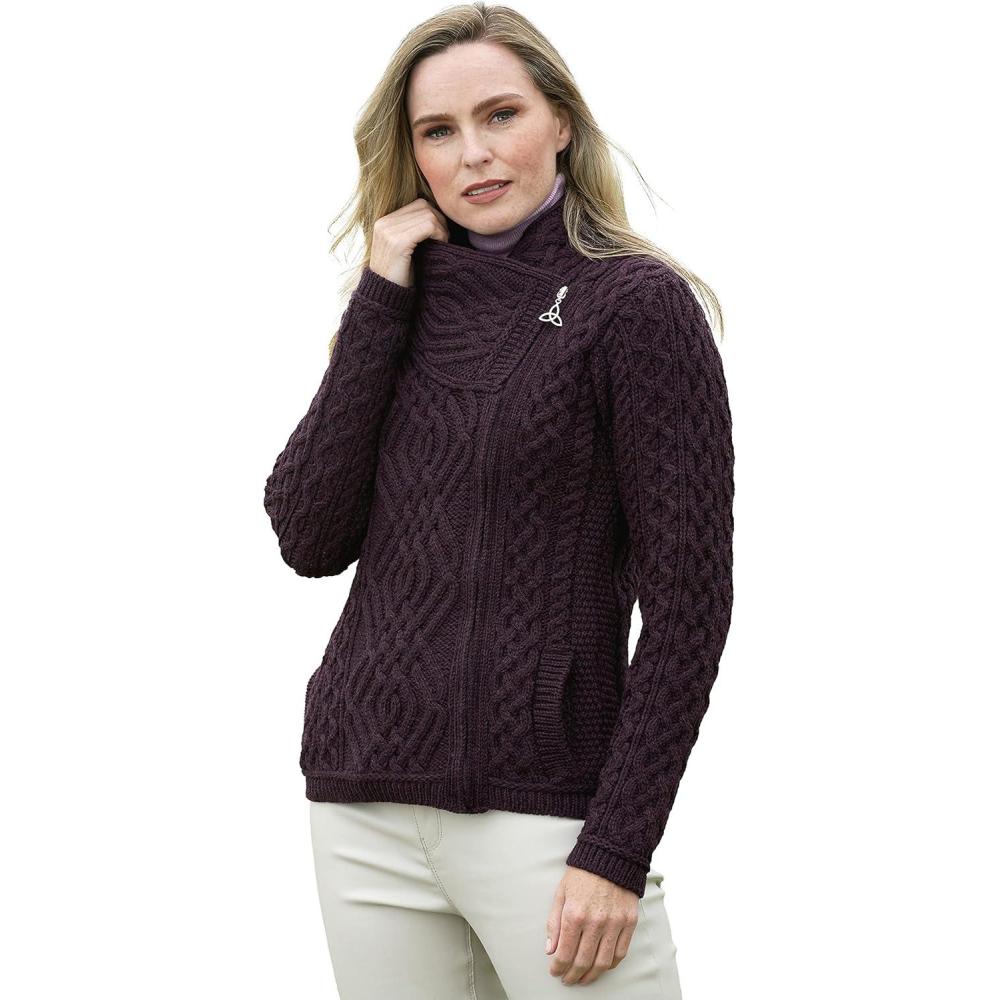 image:imageAran Crafts Womens Irish Cable Knitted Wool Side Zip Cardigan 100 Merino WoolDamson
