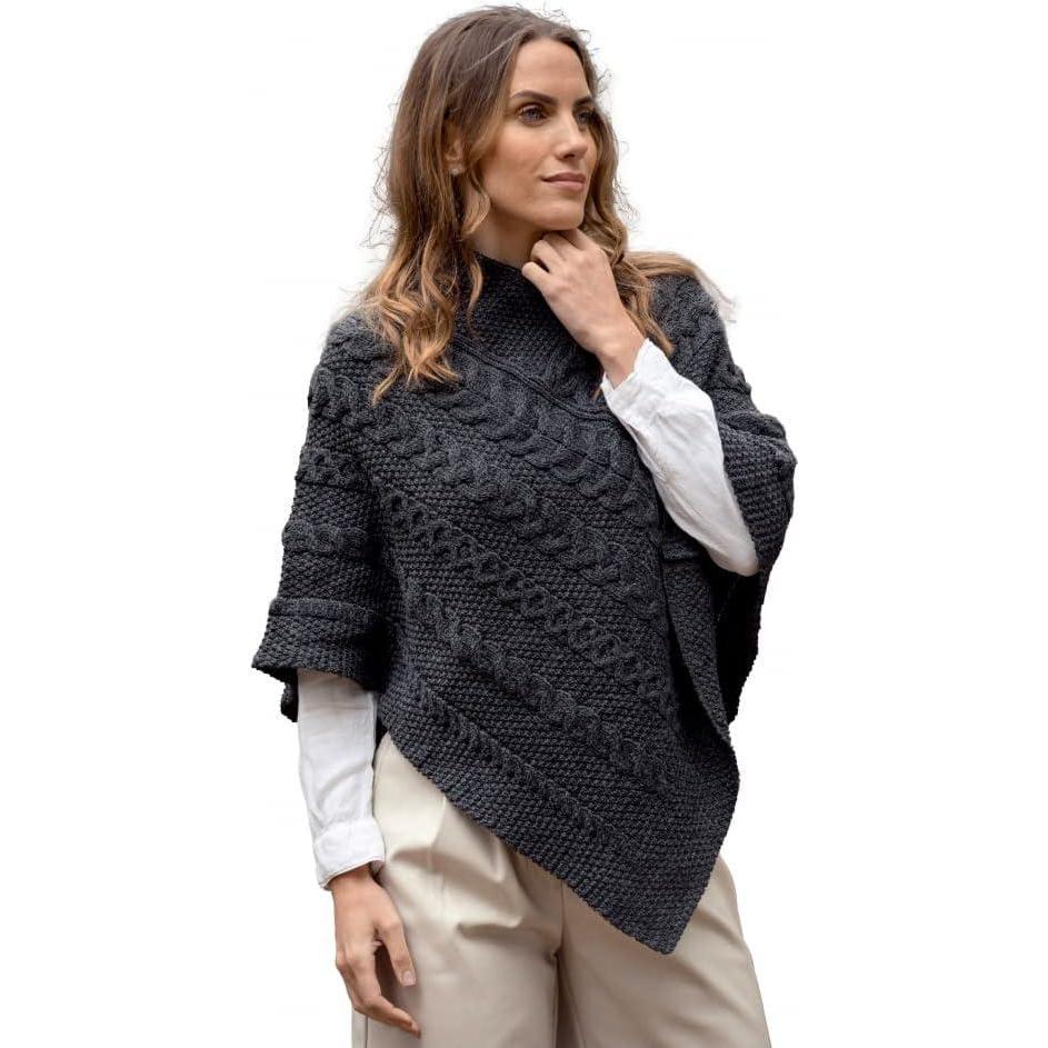 image:imageAran Crafts Womens Irish Soft Cable Knitted Poncho Cape 100 Merino WoolCharcoal