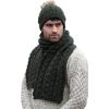 Aran Crafts Irish Cable Knitted Heavyweight Cold Weather Scarf 10″x64″ (100% Merino Wool)(Army Green)