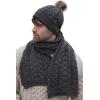 Aran Crafts Irish Cable Knitted Heavyweight Cold Weather Scarf 10″x64″ (100% Merino Wool)(Charcoal)
