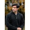 Aran Crafts Irish Mens 2 Button V-Neck Sweater, 100% Donegal Wool (K3082)(Black Nep)
